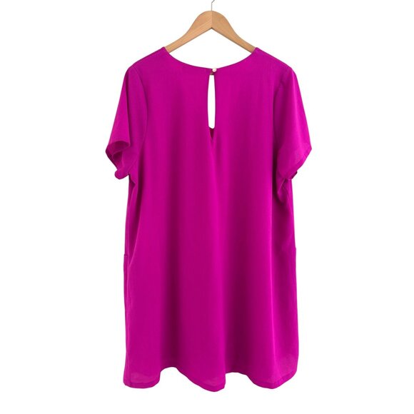 Bright Fuchsia V-Neck Tunic Shift Dress w/Pockets Size 2X 18 20 Plus Sz Summer - Picture 4 of 7